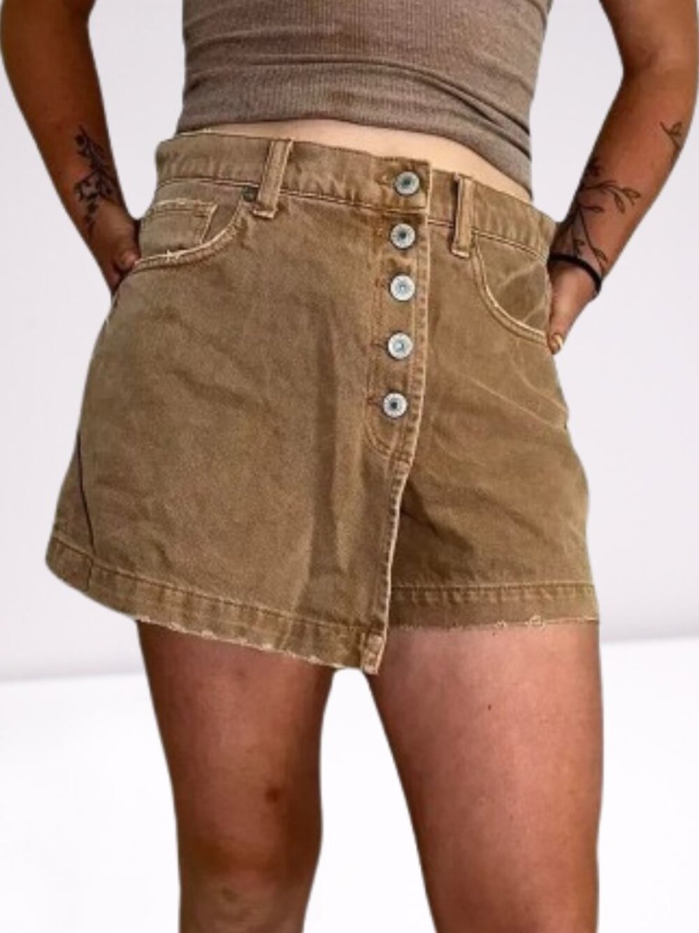 American Eagle Outfitters High-Rise Button-Front Denim Skort Sz 8 Wash Brown